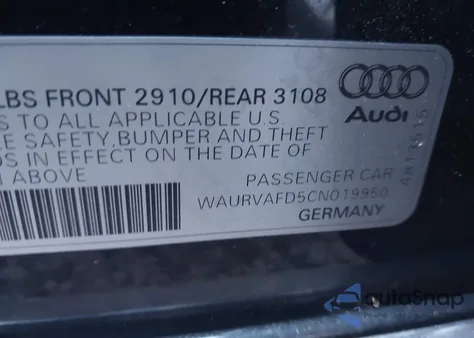 2012 Audi A8 L 4.2 из США, поврежденный, VIN WAURVAFD5CN019950
